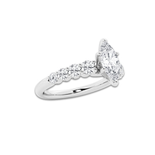 1.54 ctw Marquise Lab-Grown Diamond Side Stone Engagement Ring in 14K White Gold for Women | Colorless D, VVS1 Clarity, IGI Certified 1.00 Ct Center Diamond