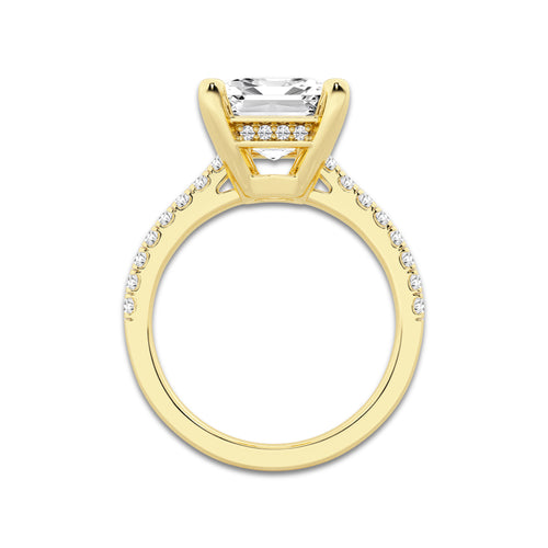 5.30 ctw Emerald Lab-Grown Diamond Hidden Halo Side Stone Engagement Ring in 18K Yellow Gold for Women | Colorless E, VS1 Clarity, IGI Certified 5.00 ct Center Diamond
