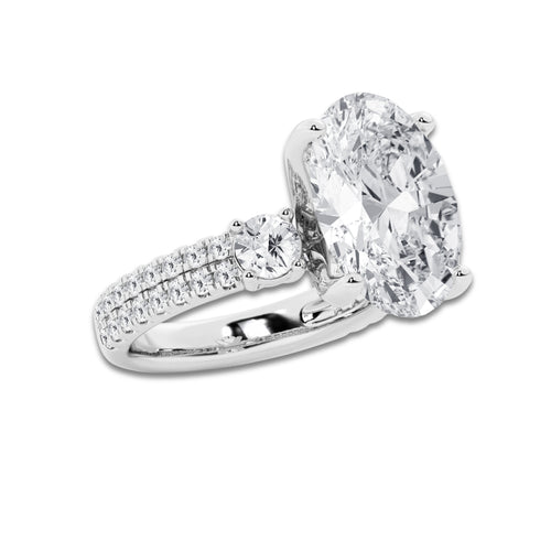 8.96 ctw Oval Lab-Grown Diamond Three Stone Double Row Engagement Ring in 14K White Gold for Women | E Color, VS1 Clarity, IGI Certified 8.00 ct Center Diamond