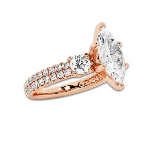 3.00 ctw Marquise Lab-Grown Diamond Three Stone Double Row Engagement Ring in 14K Rose Gold for Women | E Color, VS1 Clarity, IGI Certified 2.00 ct Center Diamond