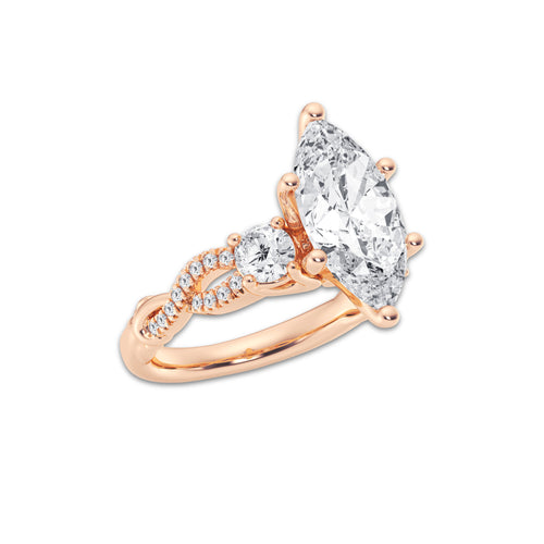 3.60 ctw Marquise Lab-Grown Diamond Side Stone Engagement Ring in 14K Rose Gold for Women | Colorless D, VVS1 Clarity, IGI Certified 3.00 ct Center Diamond