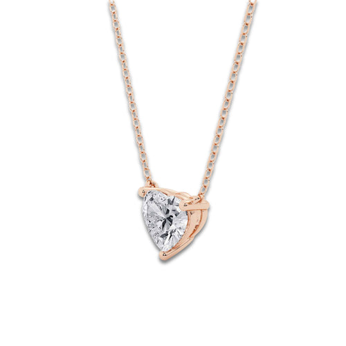 1 1/2 ctw Heart Lab Grown Diamond Solitaire Pendant 14K Rose Gold, E, VS1 | IGI Certified, 1 1/2 ct Center