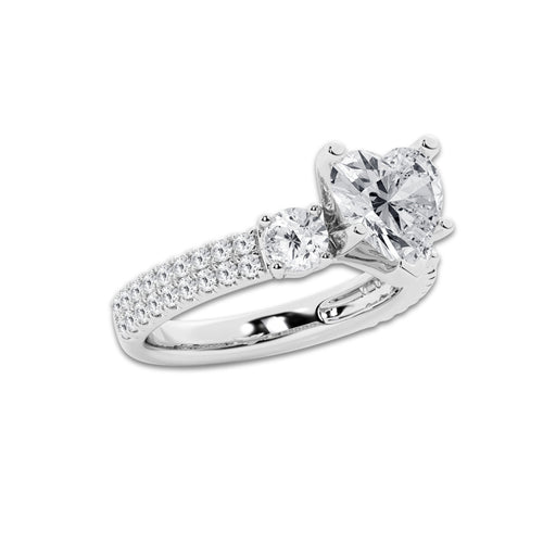 3.50 ctw Heart Lab-Grown Diamond Three Stone Double Row Engagement Ring in Platinum for Women | D Color, VVS1 Clarity, IGI Certified 2.50 ct Center Diamond