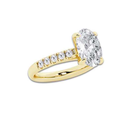 3.93 ctw Oval Lab-Grown Diamond Pave Engagement Ring in 14K Yellow Gold for Women | D Color, VVS1 Clarity, IGI Certified 3.50 ct Center Diamond