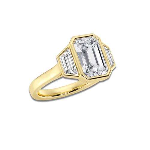 Charis 5 ctw Emerald Lab Grown Diamond Three Stone Engagement Ring 14K Yellow Gold, D, VVS | IGI Certified, 3 1/2 ct Center