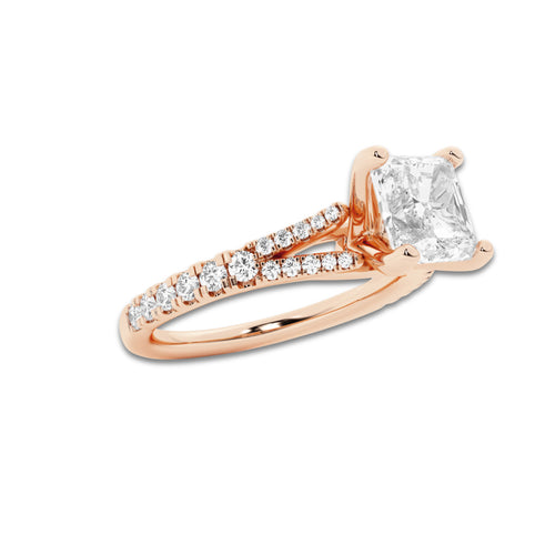 2.33 ctw Asscher Lab-Grown Diamond Split Shank Side Stone Engagement Ring in 14K Rose Gold for Women | Colorless D, VVS1 Clarity, IGI Certified 2.00 ct Center Diamond