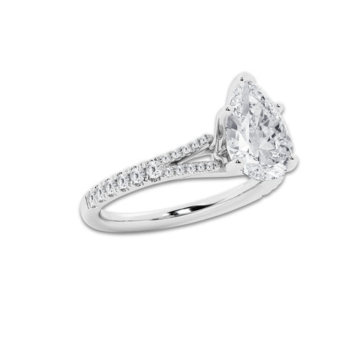 3.33 ctw Pear Lab-Grown Diamond Split Shank Side Stone Engagement Ring in 14K White Gold for Women | Colorless E, VS1 Clarity, IGI Certified 3.00 ct Center Diamond