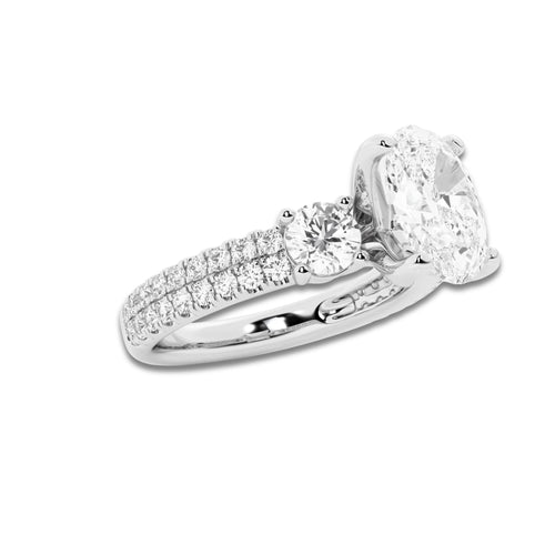2.25 ctw Oval Lab-Grown Diamond Three Stone Double Row Engagement Ring in Platinum for Women | D Color, VVS1 Clarity, IGI Certified 1.50 ct Center Diamond