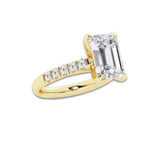 5.43 ctw Emerald Lab-Grown Diamond Pave Engagement Ring in 14K Yellow Gold for Women | D Color, VVS1 Clarity, IGI Certified 5.00 ct Center Diamond