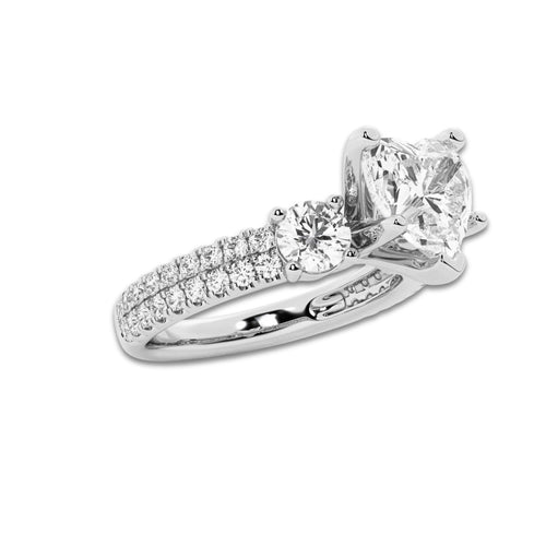 1.75 ctw Heart Lab-Grown Diamond Three Stone Double Row Engagement Ring in 14K White Gold for Women | D Color, VVS1 Clarity, IGI Certified 1.00 ct Center Diamond