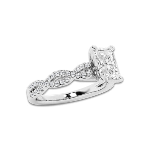 1.00 ctw Radiant Lab-Grown Diamond Twisted Shank Engagement Ring in 14K White Gold for Women | E Color, VS1 Clarity, Not Certified 0.75 ct Center Diamond