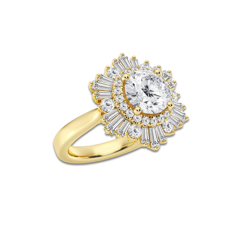 Nix 2 1/2 ctw Round Lab Grown Diamond Halo Engagement Ring 18K Yellow Gold, D, VVS | IGI Certified, 1 1/2 ct Center