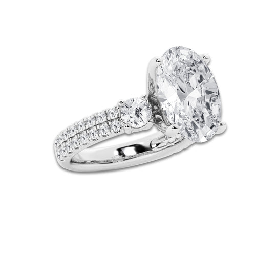 6.96 ctw Oval Lab-Grown Diamond Three Stone Double Row Engagement Ring in 14K White Gold for Women | D Color, VVS1 Clarity, IGI Certified 6.00 ct Center Diamond