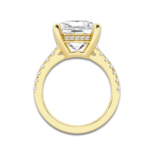 6.37 ctw Cushion Lab-Grown Diamond Hidden Halo Side Stone Engagement Ring in 18K Yellow Gold for Women | Colorless D, VVS1 Clarity, IGI Certified 6.00 ct Center Diamond