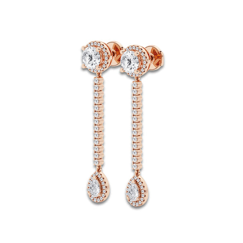 3 ctw Multi-Shape Lab Grown Diamond Halo Drop Earrings 14K Rose Gold, E, VS1