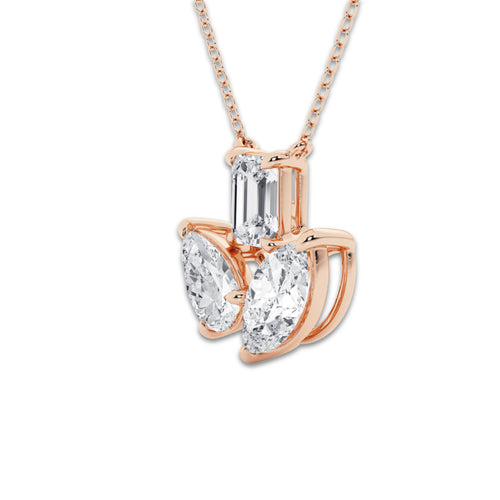 2 ¾ Mosaic Three Stone Fan Pendant 14K Rose Gold, DE, VS1