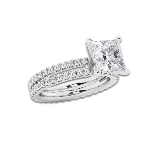 3.89 ctw Princess Lab-Grown Diamond Double Row Diamond Engagement Ring in Platinum for Women | Colorless E, VS1 Clarity, IGI Certified 3.00 ct Center Diamond