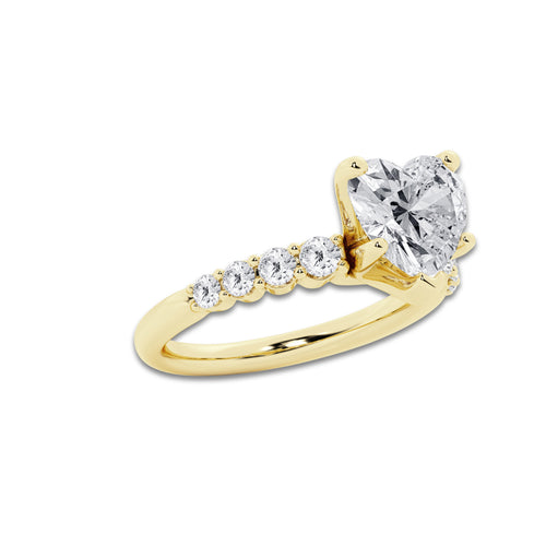 3.54 Ct Heart Lab-Grown Diamond Half Eternity Engagement Ring in 14K Yellow Gold for Female, Colorless (D), VVS1 Clarity | IGI Certified, 3.00 Ct Center Diamond