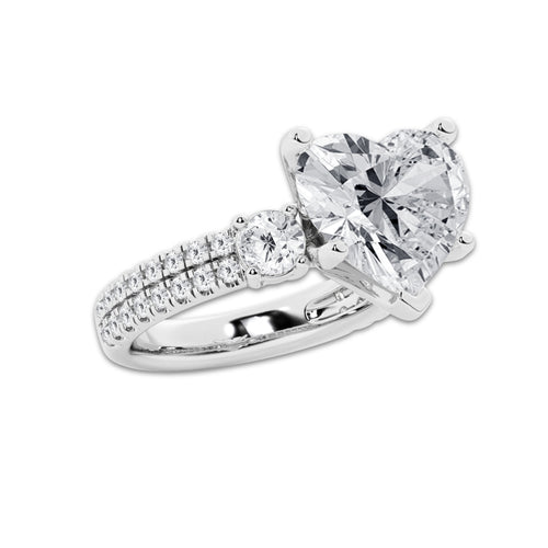 7.96 ctw Heart Lab-Grown Diamond Three Stone Double Row Engagement Ring in 14K White Gold for Women | E Color, VS1 Clarity, IGI Certified 7.00 ct Center Diamond