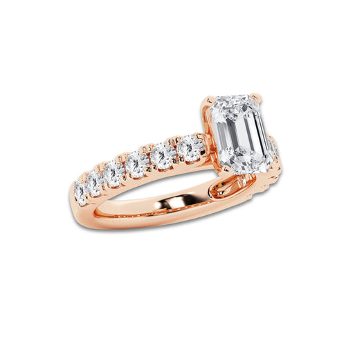 4.00 ctw Emerald Lab-Grown Diamond Split-Prong Set Side Stone Engagement Ring in 14K Rose Gold for Women | Colorless E, VS1 Clarity, IGI Certified 3.00 ct Center Diamond