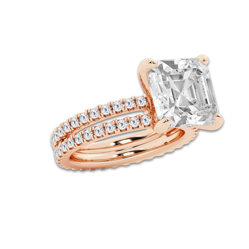 8.22 ctw Asscher Lab-Grown Diamond Double Row Diamond Engagement Ring in 14K Rose Gold for Women | Colorless E, VS1 Clarity, IGI Certified 7.00 ct Center Diamond