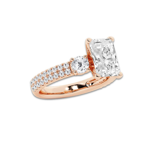 3.50 ctw Radiant Lab-Grown Diamond Three Stone Double Row Engagement Ring in 14K Rose Gold for Women | E Color, VS1 Clarity, IGI Certified 2.50 ct Center Diamond