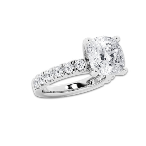 9.00 ctw Cushion Lab-Grown Diamond Split-Prong Set Side Stone Engagement Ring in Platinum for Women | Colorless D, VVS1 Clarity, IGI Certified 8.00 ct Center Diamond