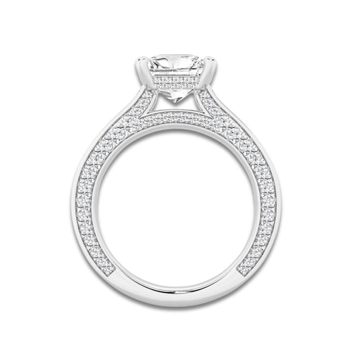 Kelly 3 ctw Princess Lab Grown Diamond Pave Profile Side Stone Engagement Ring 14K White Gold, E, VS1 | IGI Certified, 2 ct Center