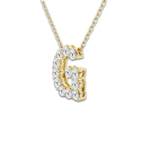 2/5 ctw Round Lab Grown Diamond Initial G Personalized Pendant 14K Yellow Gold, DE, VS1