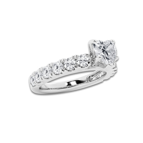 2.00 ctw Heart Lab-Grown Diamond Split-Prong Set Side Stone Engagement Ring in 14K White Gold for Women | Colorless D, VVS1 Clarity, IGI Certified 1.00 ct Center Diamond