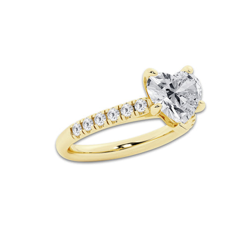 2.90 ctw Heart Lab-Grown Diamond Pave Engagement Ring in 14K Yellow Gold for Women | E Color, VS1 Clarity, IGI Certified 2.50 ct Center Diamond