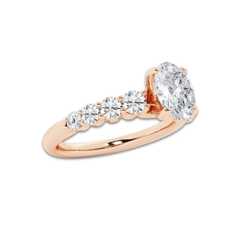 1.54 Ct Oval Lab-Grown Diamond Half Eternity Engagement Ring in 14K Rose Gold for Female, Colorless (E), VS1 Clarity | IGI Certified, 1.00 Ct Center Diamond