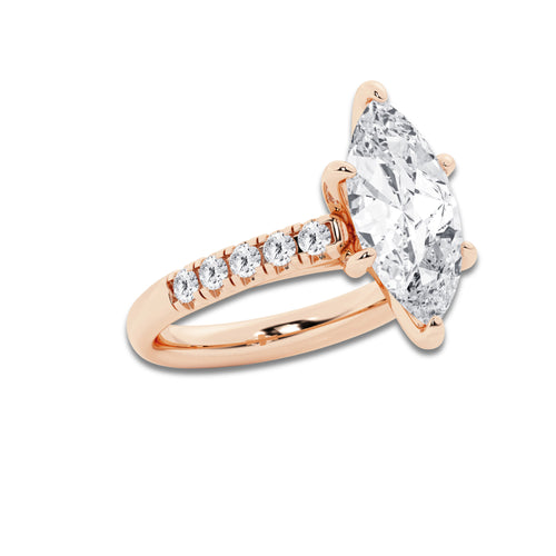 4.43 ctw Marquise Lab-Grown Diamond Pave Engagement Ring in 14K Rose Gold for Women | D Color, VVS1 Clarity, IGI Certified 4.00 ct Center Diamond