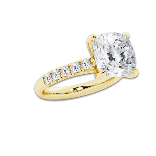 7.55 ctw Cushion Lab-Grown Diamond Pave Engagement Ring in 14K Yellow Gold for Women | D Color, VVS1 Clarity, IGI Certified 7.00 ct Center Diamond