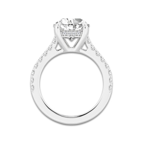 4.35 ctw Pear Lab-Grown Diamond Hidden Halo Side Stone Engagement Ring in Platinum for Women | Colorless E, VS1 Clarity, IGI Certified 4.00 ct Center Diamond