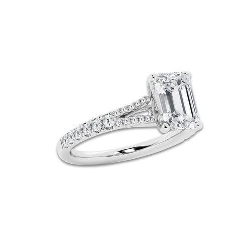 2.83 ctw Emerald Lab-Grown Diamond Split Shank Side Stone Engagement Ring in 14K White Gold for Women | Colorless D, VVS1 Clarity, IGI Certified 2.50 ct Center Diamond