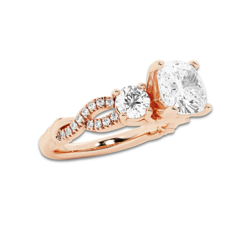 2.62 ctw Cushion Lab-Grown Diamond Side Stone Engagement Ring in 14K Rose Gold for Women | Colorless D, VVS1 Clarity, IGI Certified 2.00 ct Center Diamond