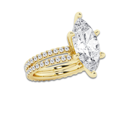 7.22 ctw Marquise Lab-Grown Diamond Double Row Diamond Engagement Ring in 14K Yellow Gold for Women | Colorless D, VVS1 Clarity, IGI Certified 6.00 ct Center Diamond