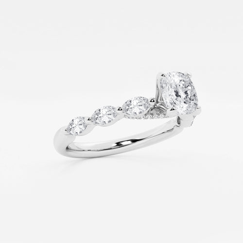 1.16 ctw Cushion Lab-Grown Diamond Marquise Side Stone Engagement Ring in Platinum for Women | Colorless E, VS1 Clarity, IGI Certified 0.75 ct Center Diamond