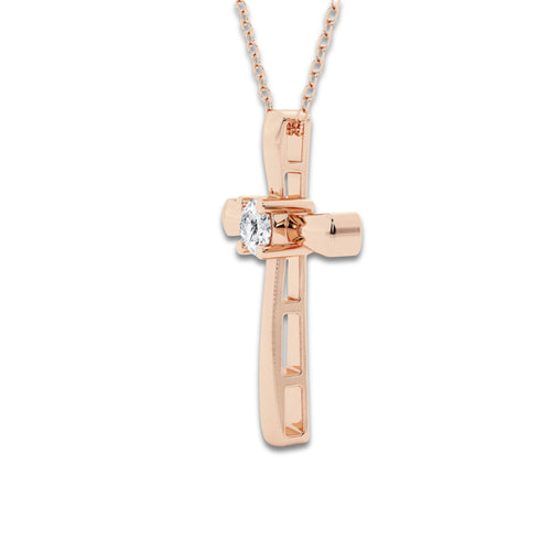 1/4 ctw Round Lab Grown Diamond Single Stone Cross Pendant 14K Rose Gold, DE, VS1 | 1/4 ct Center