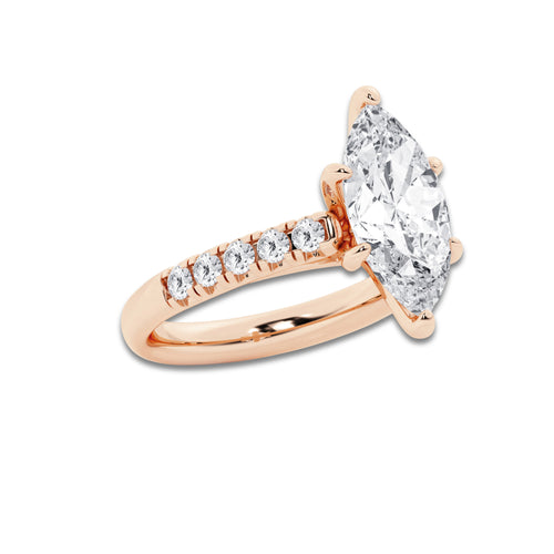 3.93 ctw Marquise Lab-Grown Diamond Pave Engagement Ring in 14K Rose Gold for Women | D Color, VVS1 Clarity, IGI Certified 3.50 ct Center Diamond