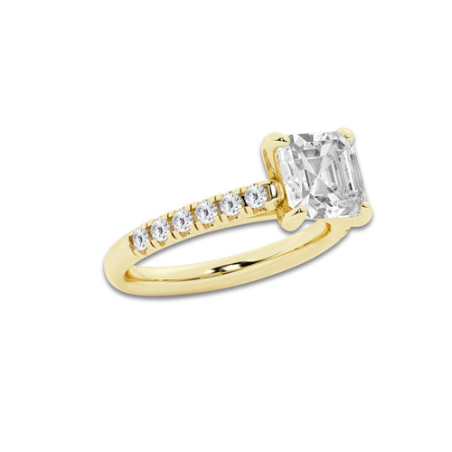 2.90 ctw Asscher Lab-Grown Diamond Pave Engagement Ring in 14K Yellow Gold for Women | E Color, VS1 Clarity, IGI Certified 2.50 ct Center Diamond