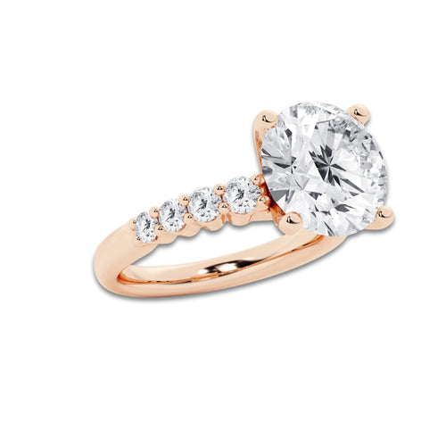 6.66 Ct Round Lab-Grown Diamond Half Eternity Engagement Ring in 14K Rose Gold for Female, Colorless (D), VVS1 Clarity | IGI Certified, 6.00 Ct Center Diamond