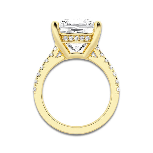 8.39 ctw Cushion Lab-Grown Diamond Hidden Halo Side Stone Engagement Ring in 18K Yellow Gold for Women | Colorless E, VS1 Clarity, IGI Certified 8.00 ct Center Diamond