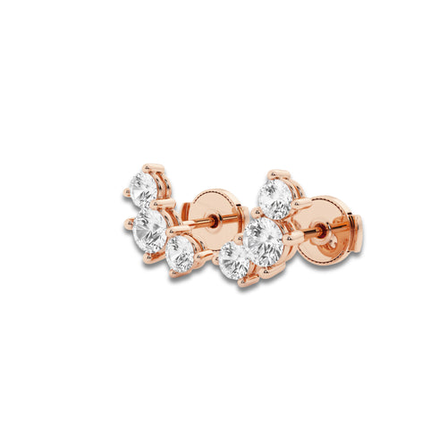 1 ctw Round Lab Grown Diamond Three-Stone Earrings 14K Rose Gold, DE, VS1