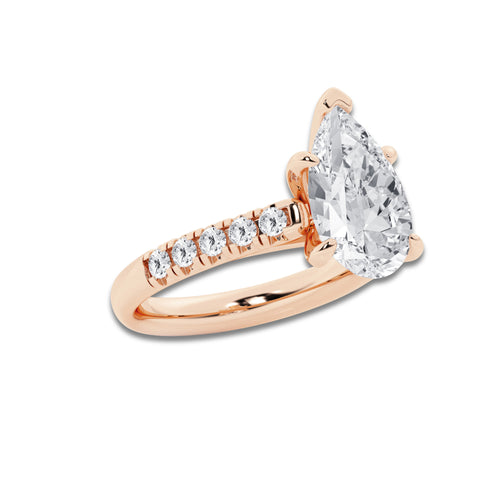 3.93 ctw Pear Lab-Grown Diamond Pave Engagement Ring in 14K Rose Gold for Women | D Color, VVS1 Clarity, IGI Certified 3.50 ct Center Diamond