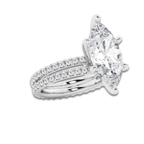 7.22 ctw Marquise Lab-Grown Diamond Double Row Diamond Engagement Ring in 14K White Gold for Women | Colorless D, VVS1 Clarity, IGI Certified 6.00 ct Center Diamond