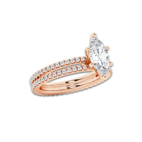 2.19 ctw Marquise Lab-Grown Diamond Double Row Diamond Engagement Ring in 14K Rose Gold for Women | Colorless E, VS1 Clarity, IGI Certified 1.50 ct Center Diamond