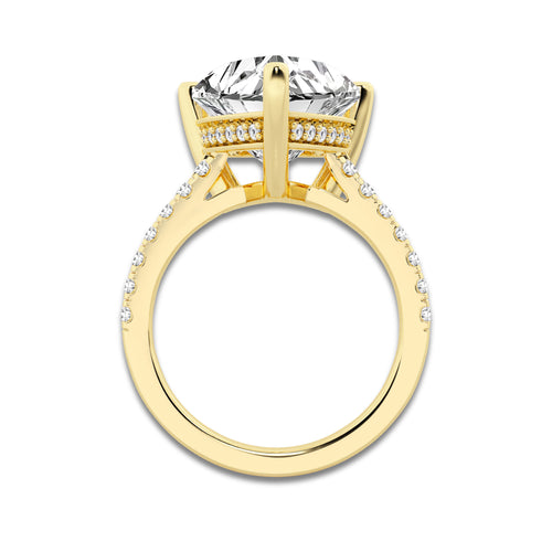 7.46 ctw Heart Lab-Grown Diamond Hidden Halo Side Stone Engagement Ring in 18K Yellow Gold for Women | Colorless E, VS1 Clarity, IGI Certified 7.00 ct Center Diamond