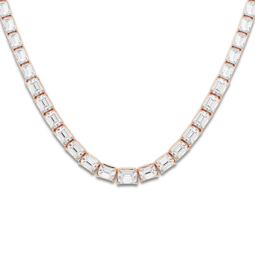 10 ctw Emerald Lab Grown Diamond East West Tennis Necklace 14K Rose Gold, DE, VS1
